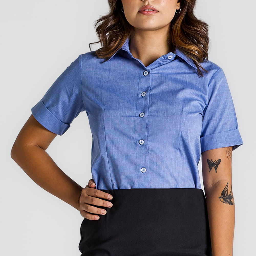 Uniforme Camisa Social Feminina Azul Marinho Feminina Azul Royal