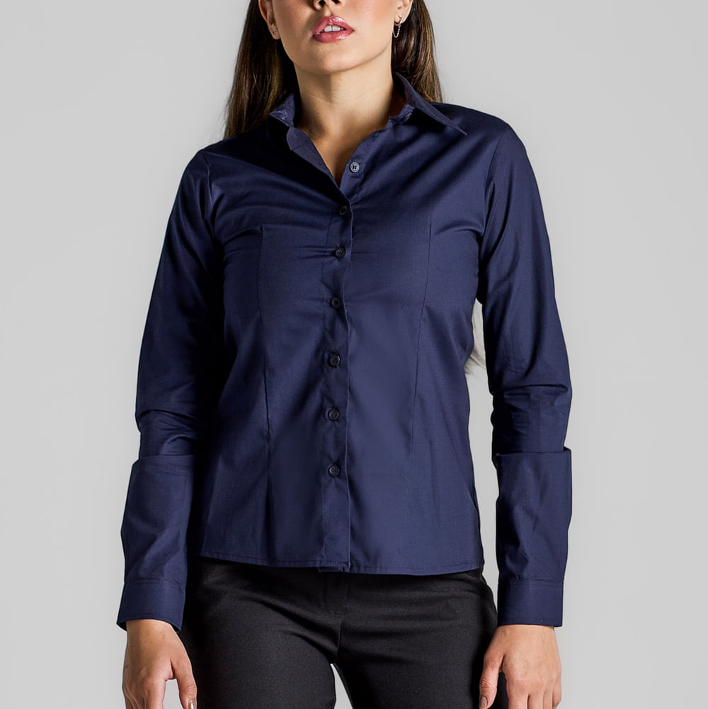 Blusa Performance Manga Longa Feminina Azul Marinho