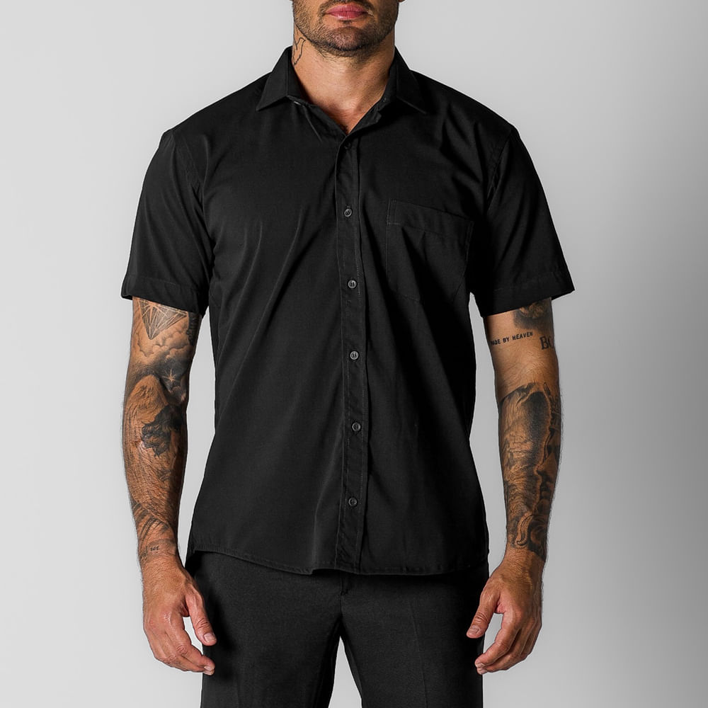 Camisa Confort Manga Curta Masculina Preta