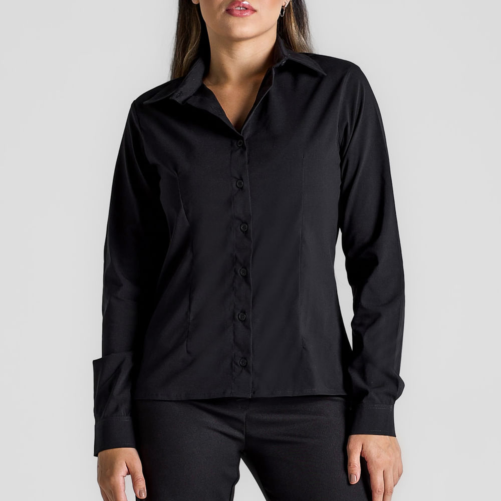 Blusa Confort Manga Longa Feminina Preta
