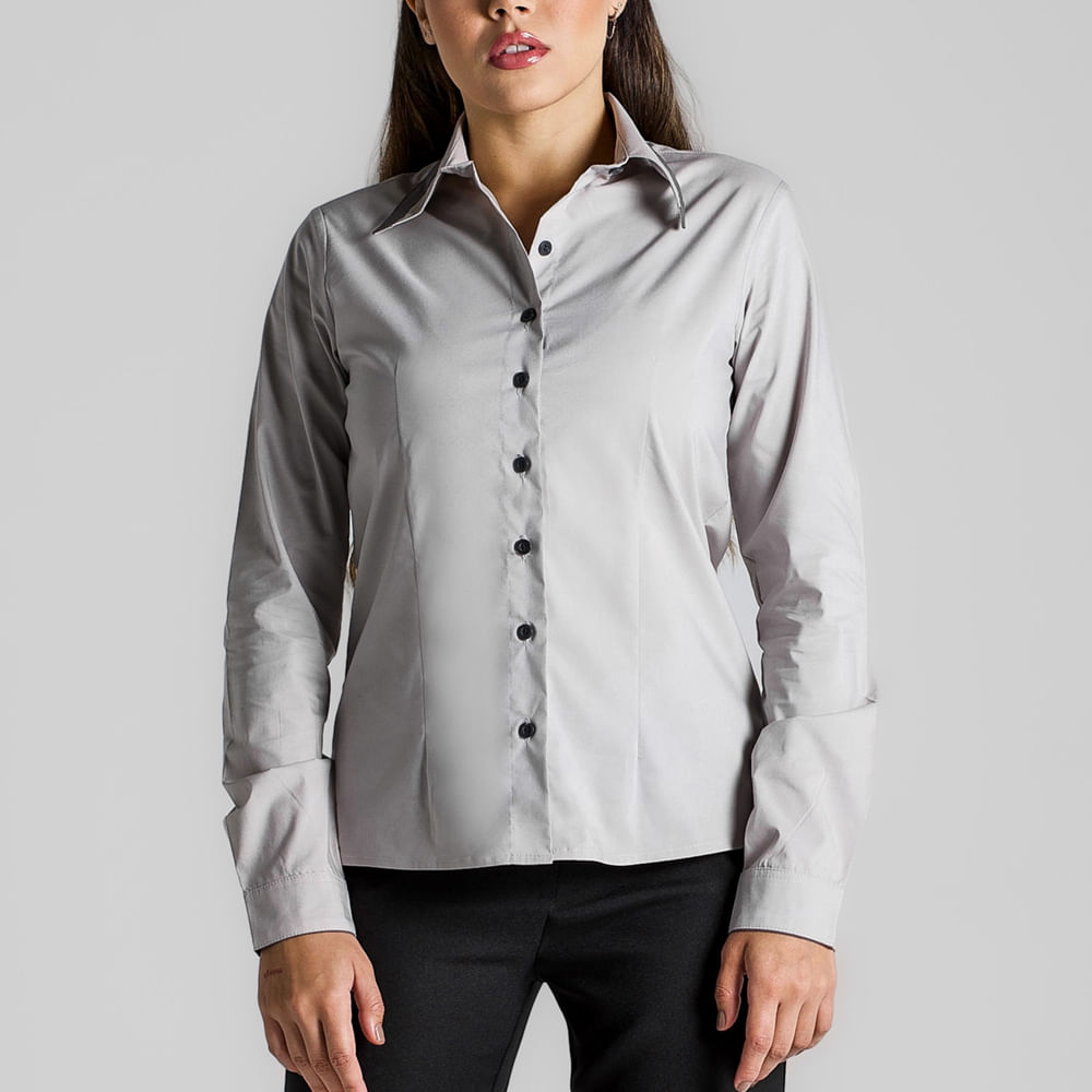 Blusa Gris Manga Longa Feminino Cinza Claro
