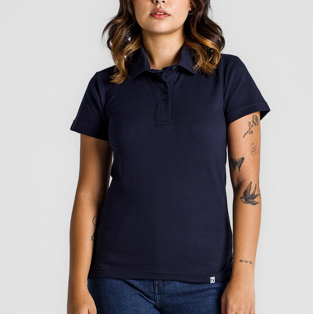 Camisa Polo Piquet Feminina Azul Marinho