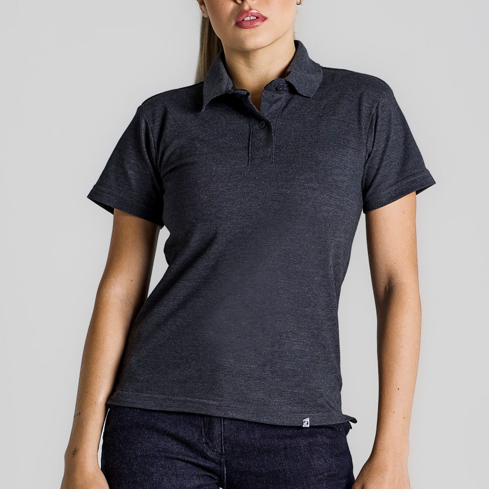 Camisa Polo Piquet Feminina Cinza Chumbo