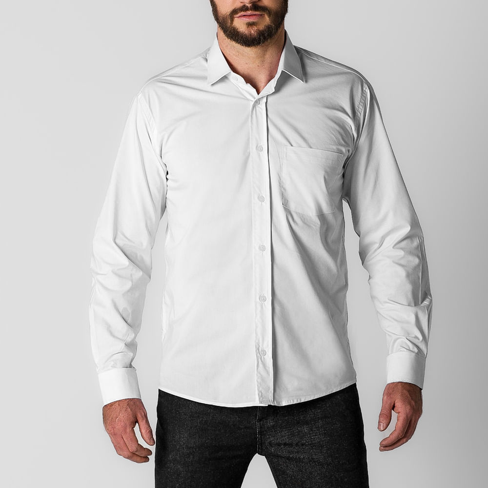 Camisa Confort Branca Manga Longa Masculina